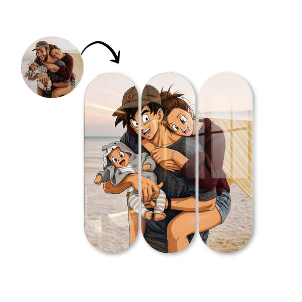 Cuadro Triple Skate de Pareja con Mascota en Metacrilato Estilo Dragon Ball