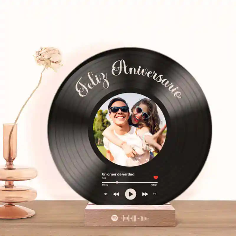 Tu disco de vinilo con tu foto y QR SPOTIFY para Aniversario