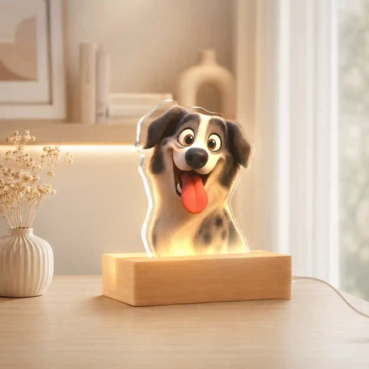 Lampe de style dessin animé avec base en bois POUR ANIMAUX