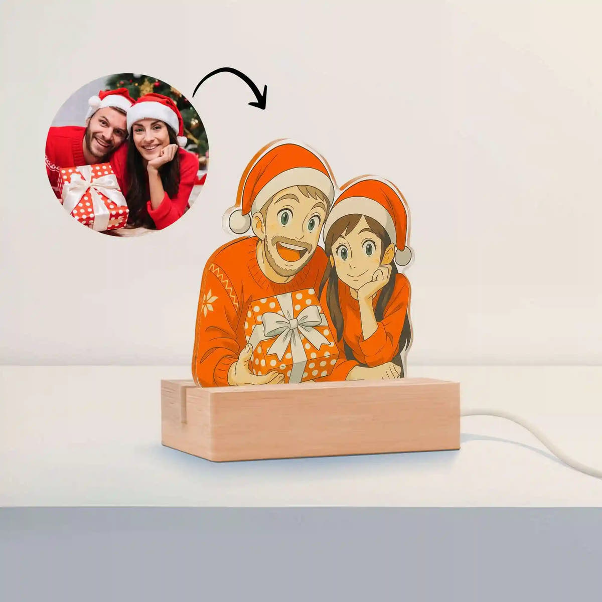 Lampe de style GHIBLI avec base en bois pour Noël