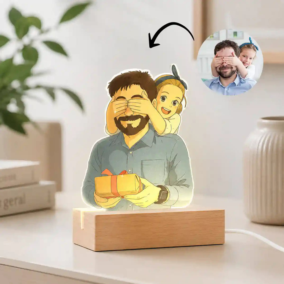 Ghibli-style lamp with wooden base for Dad