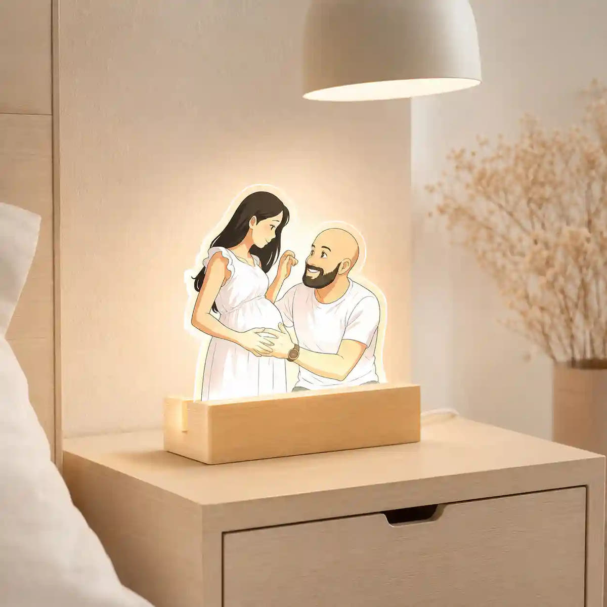 Ghibli-style lamp with wooden base for Dad