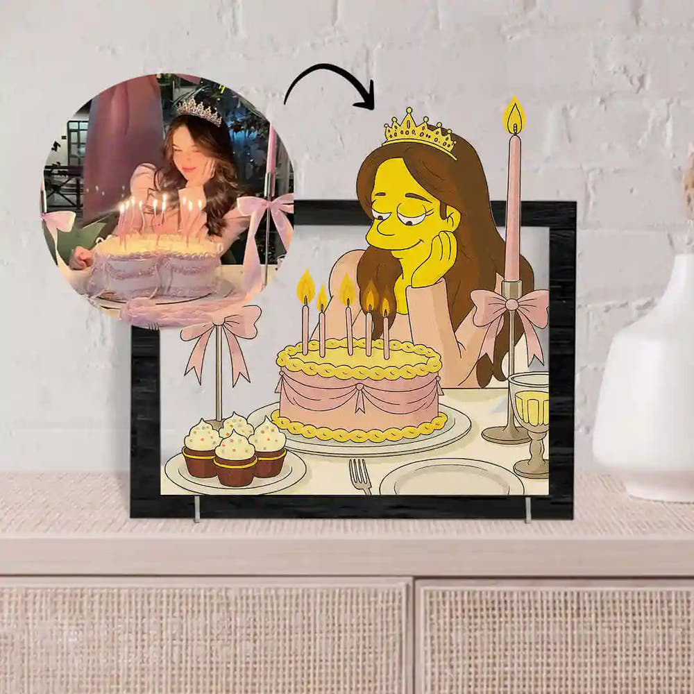 Cuadro metacrilato personalizado efecto 3D estilo Los Simpson para cumpleaños