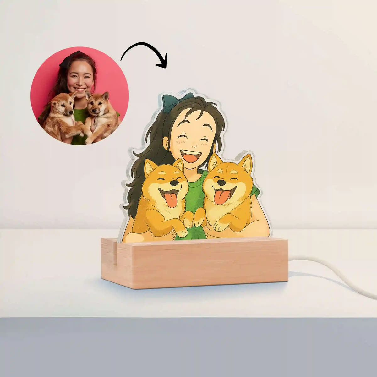 Lampe style GHIBLI avec base en bois pour animaux de compagnie