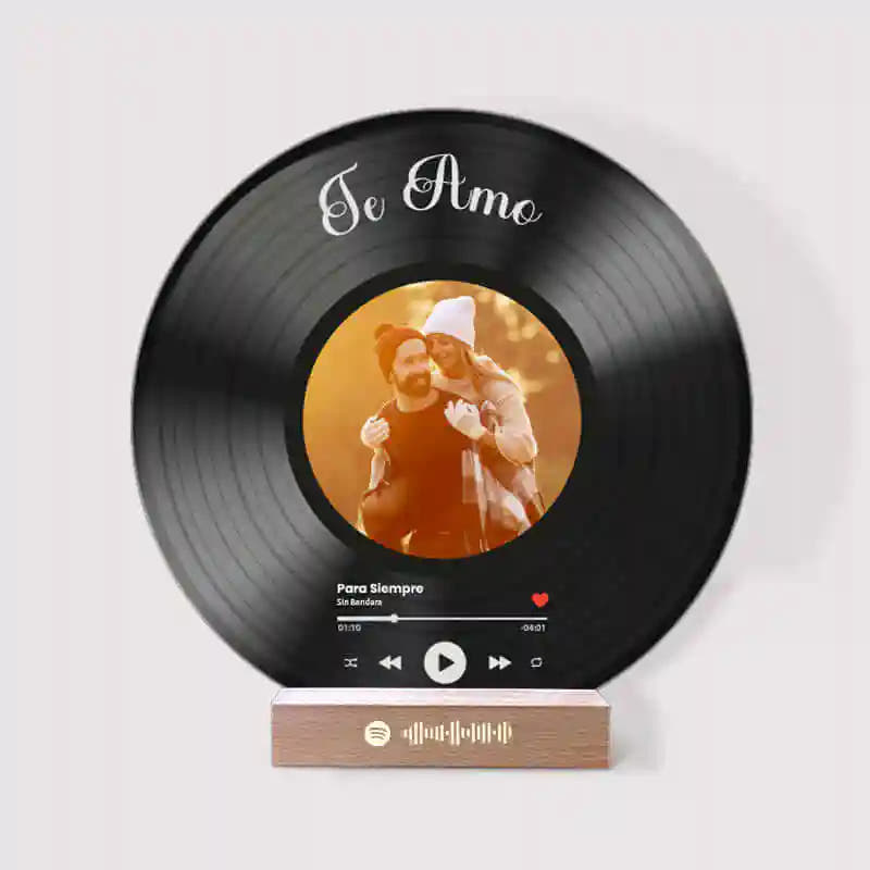Tu disco de vinilo con tu foto y QR SPOTIFY para Aniversario