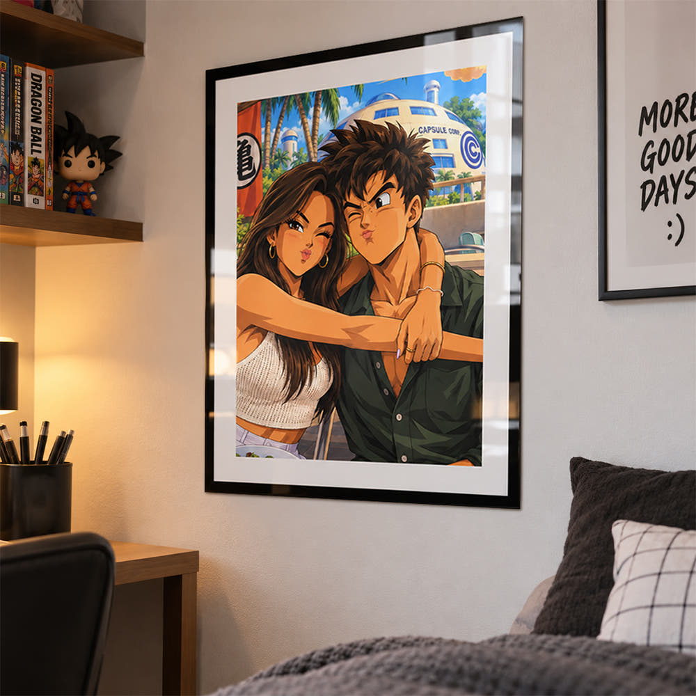 Cuadro Vertical de Pareja en Metacrilato Estilo Dragon Ball con Marco
