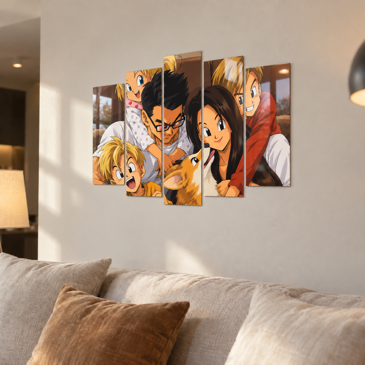 Cuadro Familiar Estilo Dragon Ball de 5 Paneles en Metacrilato con Efecto 3D