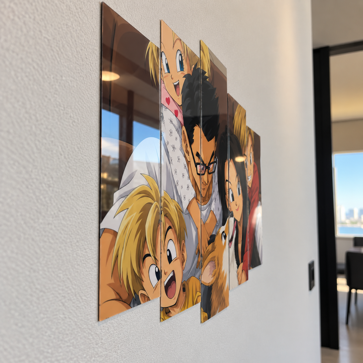 Cuadro Familiar Estilo Dragon Ball de 5 Paneles en Metacrilato con Efecto 3D
