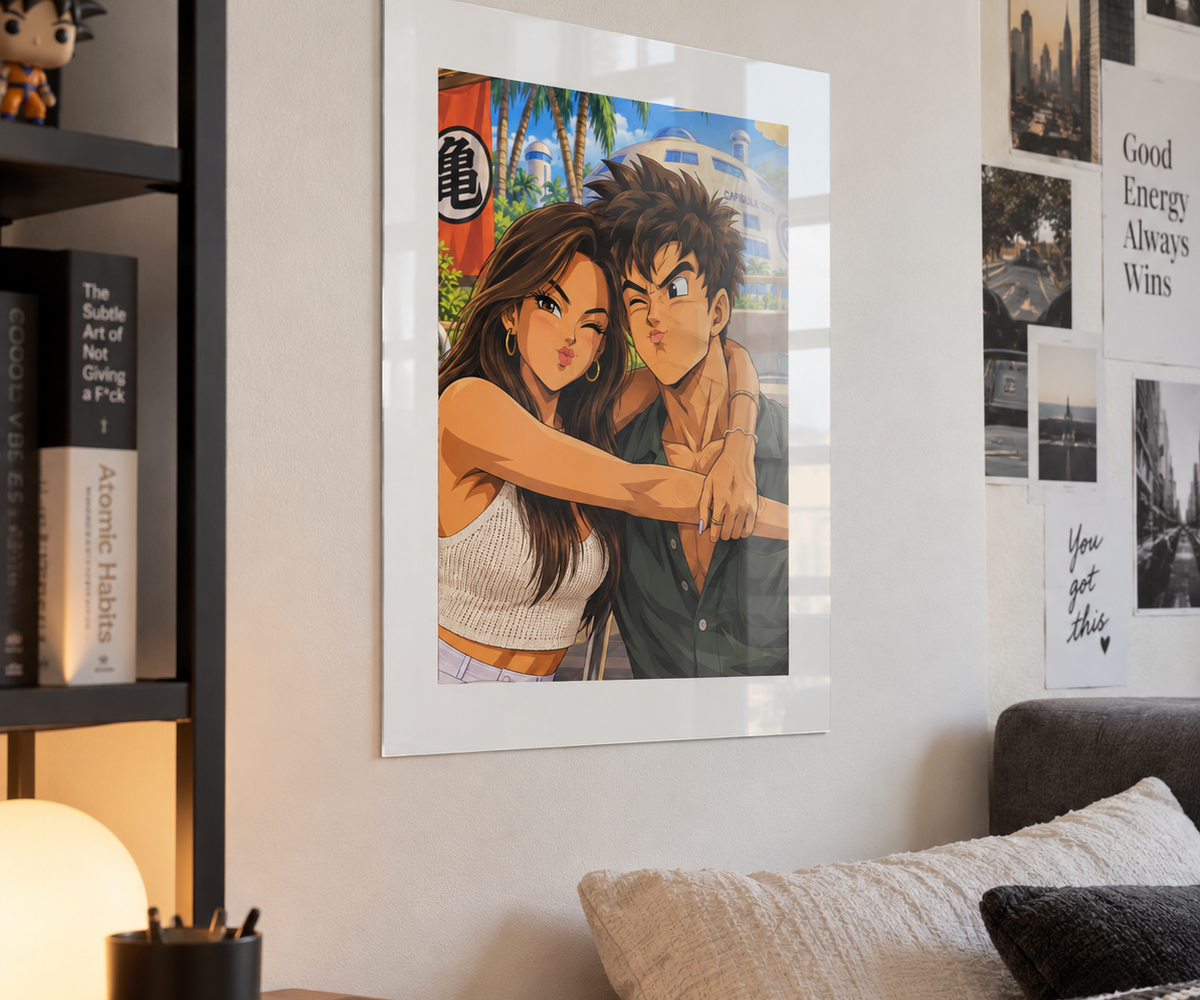Cuadro Vertical de Pareja en Metacrilato Estilo Dragon Ball con Marco