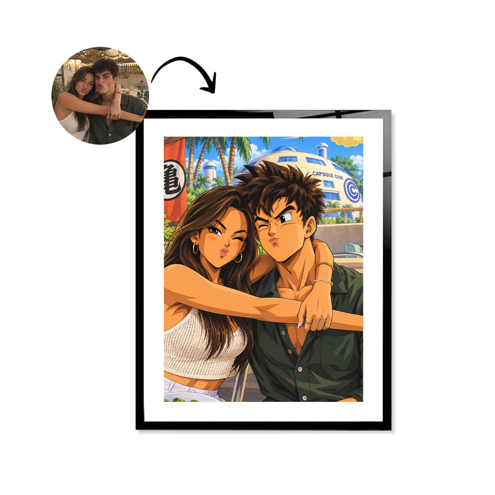 Cuadro Vertical de Pareja en Metacrilato Estilo Dragon Ball con Marco