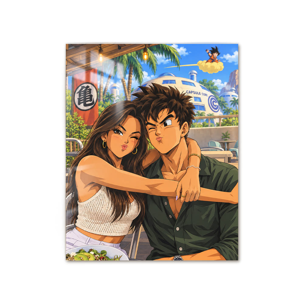 Cuadro Vertical de Pareja en Metacrilato Estilo Dragon Ball con Marco
