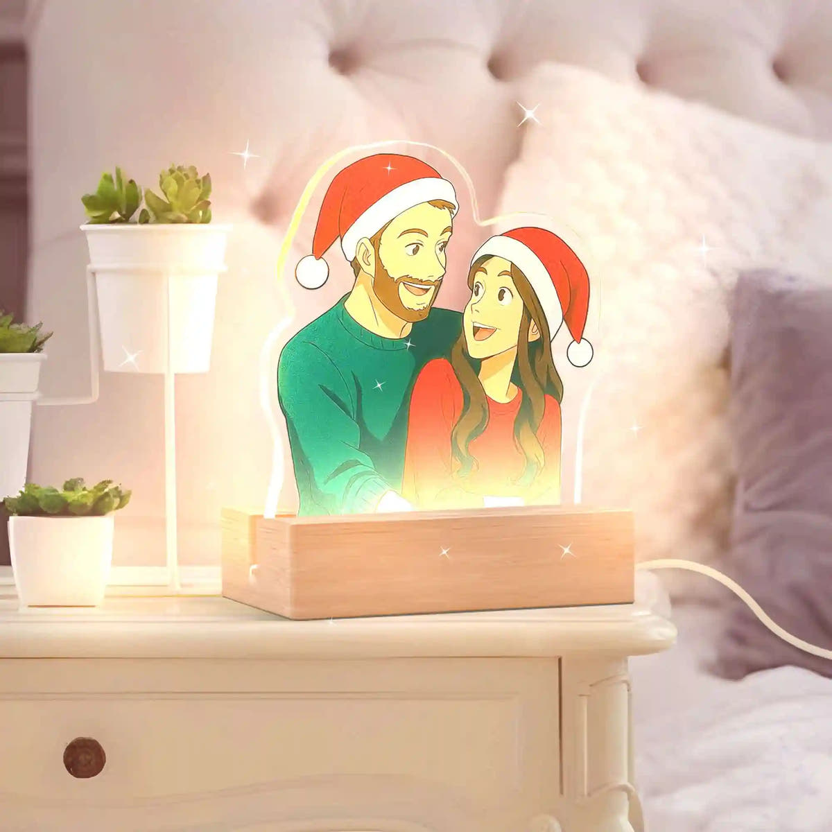 Lampe de style GHIBLI avec base en bois pour Noël