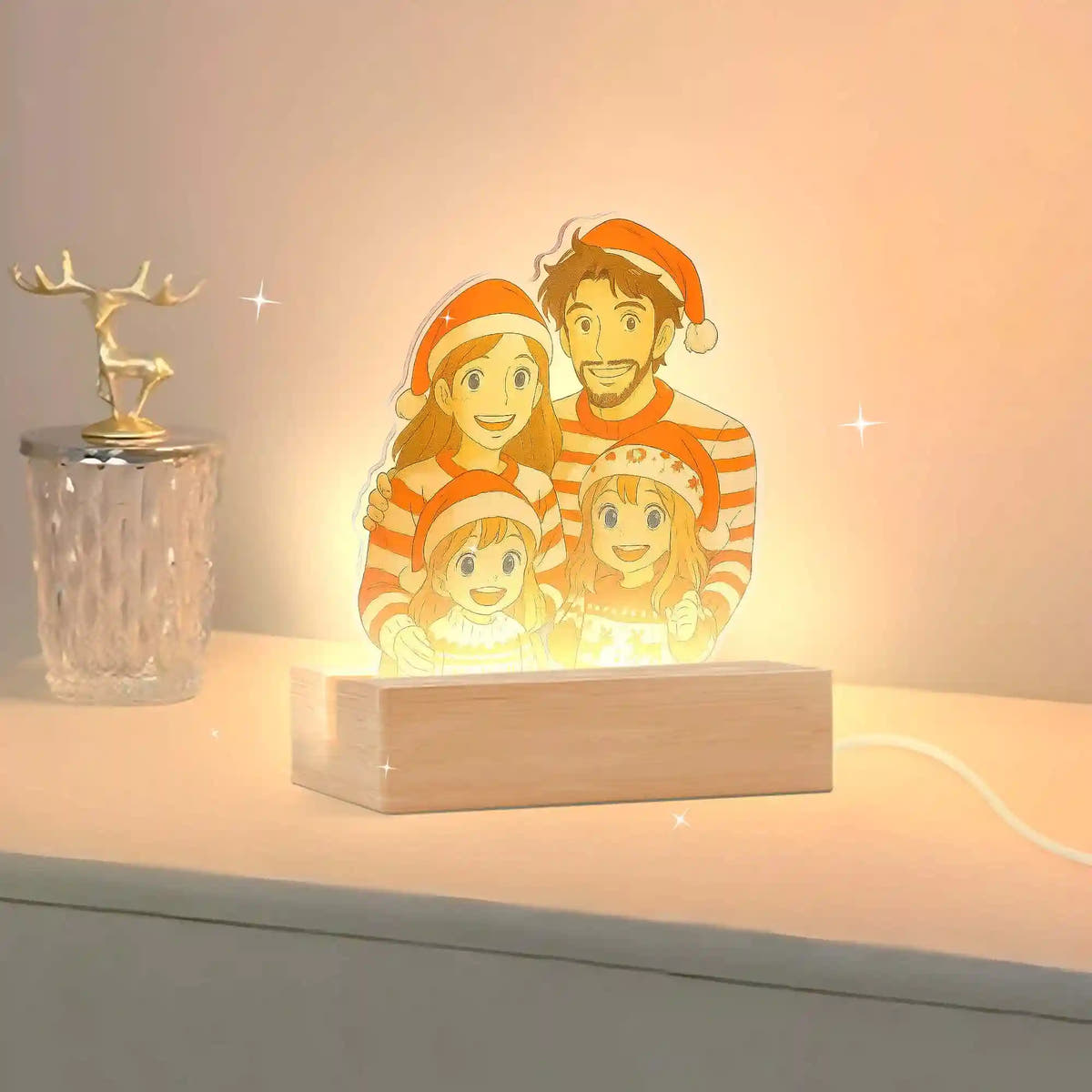 Lampe de style GHIBLI avec base en bois pour Noël