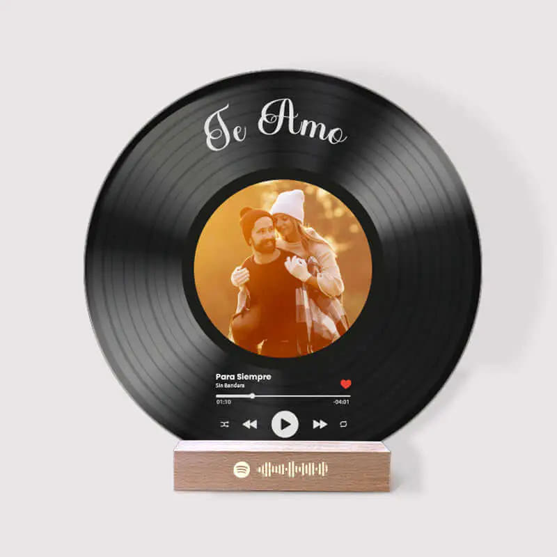 Il tuo disco in vinile con la tua foto e il codice QR SPOTIFY