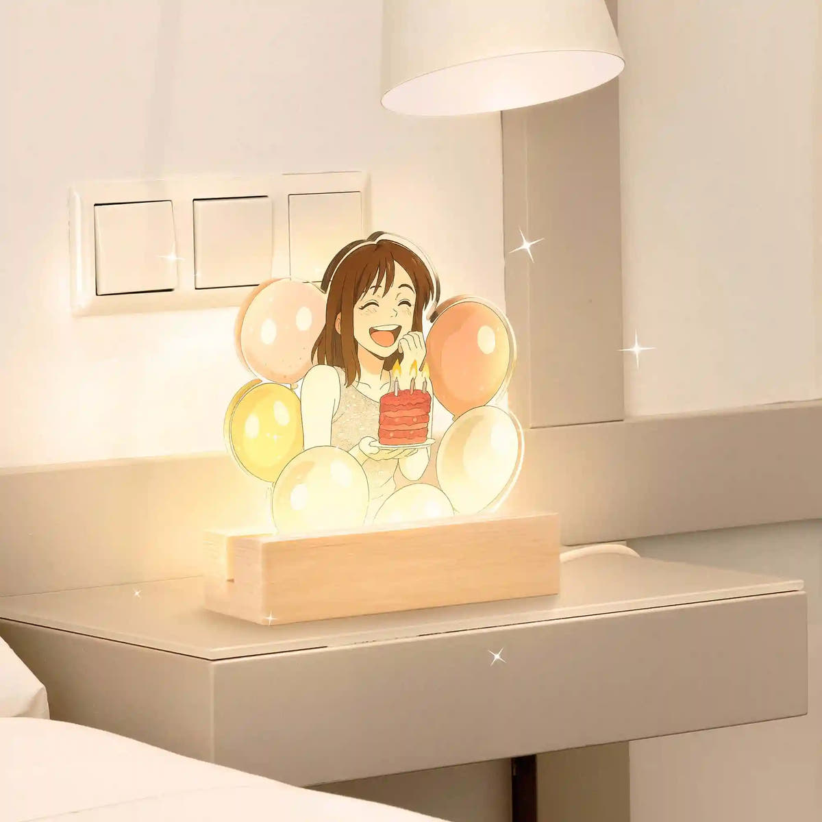 Lámpara estilo GHIBLI con base de madera para Cumpleaños