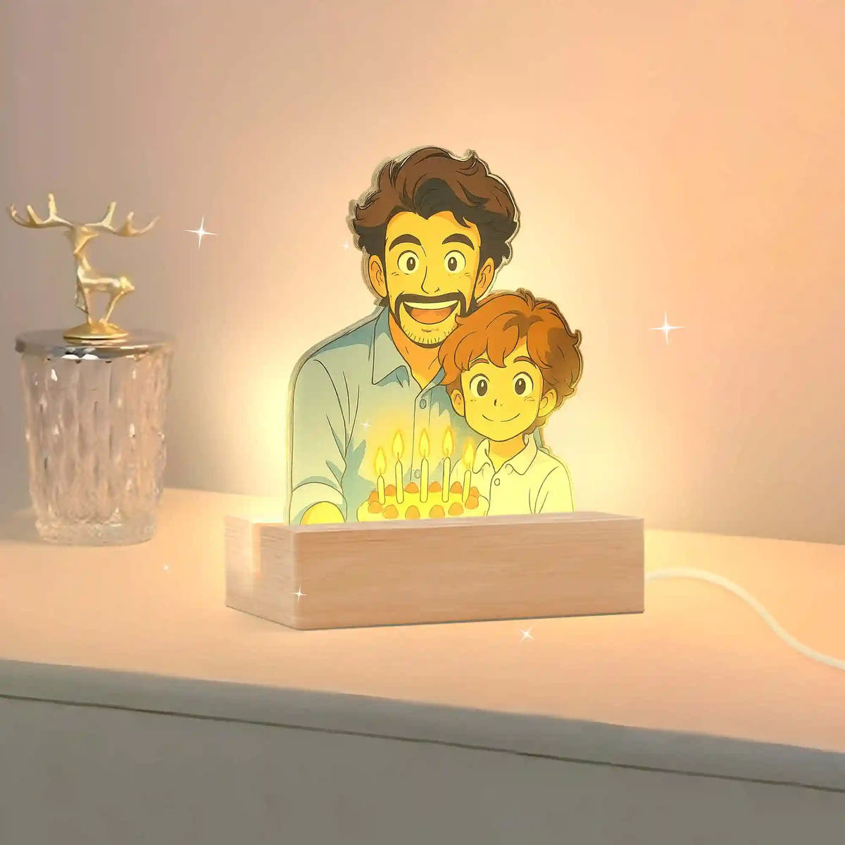 Lámpara estilo GHIBLI con base de madera para Cumpleaños