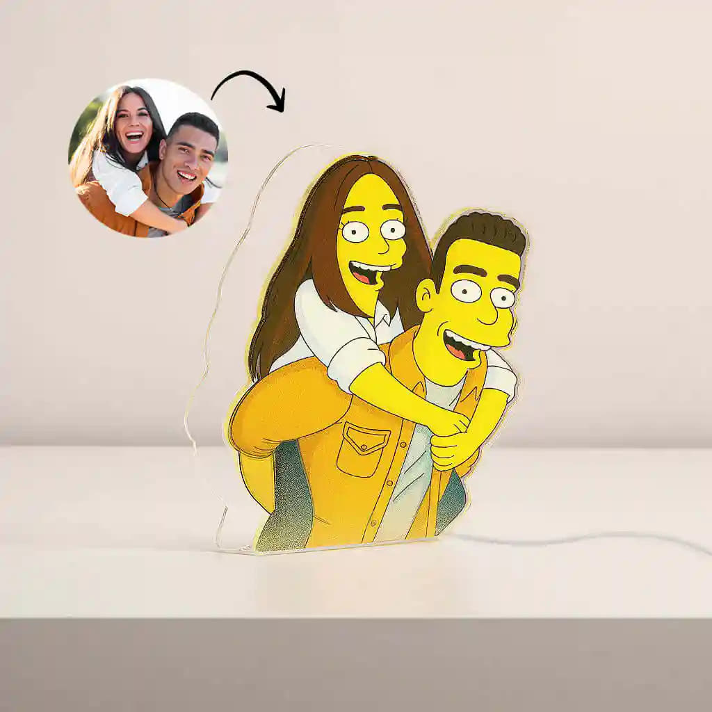 Lámpara metacrilato personalizada efecto 3D estilo Los Simpson para aniversario