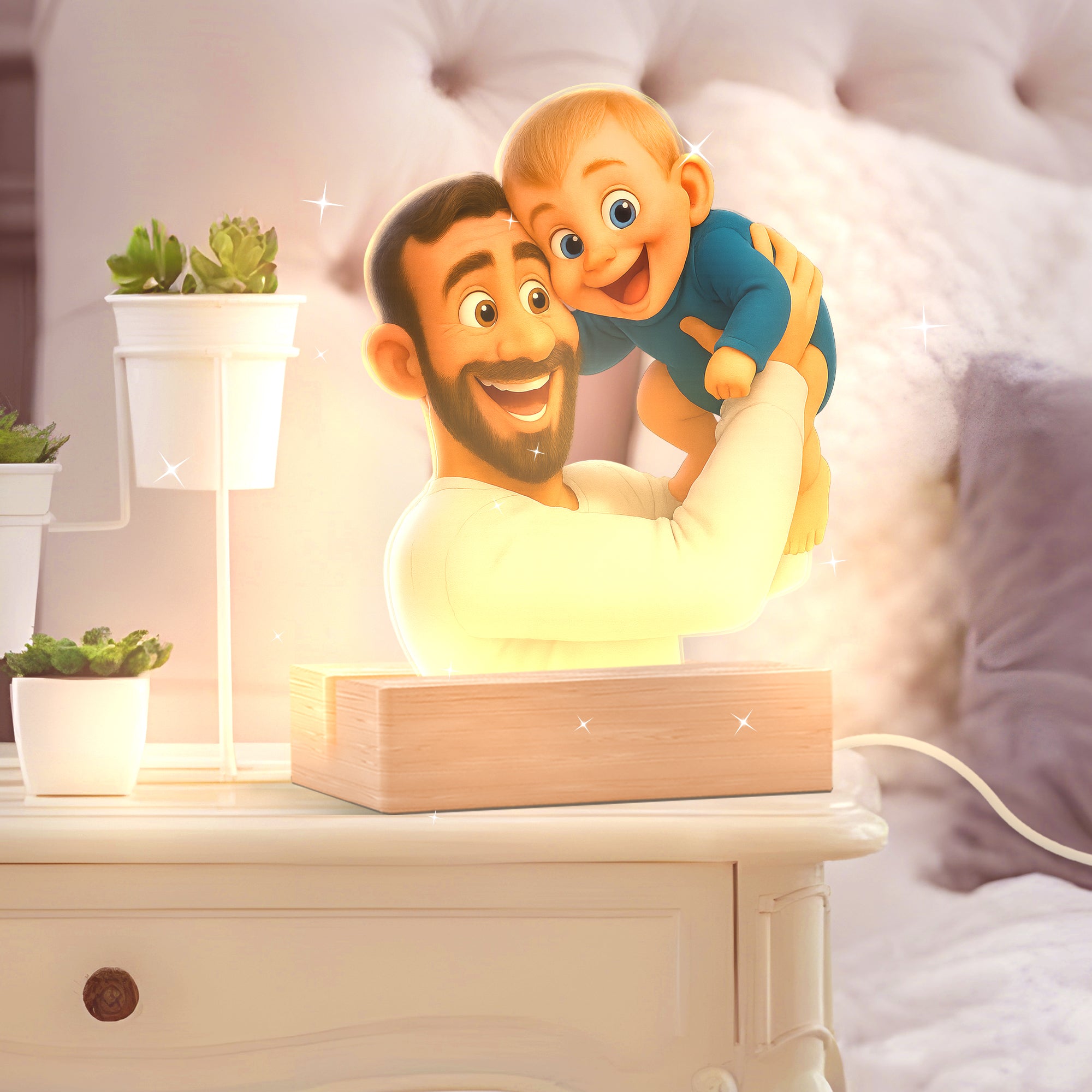 Lámpara Estilo Disney con base de madera PARA PAPÁ