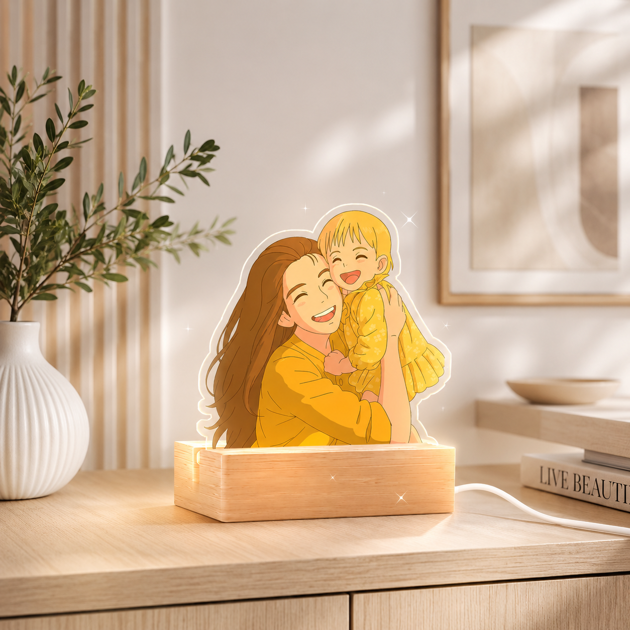 Lámpara estilo GHIBLI con base de madera para Mamá