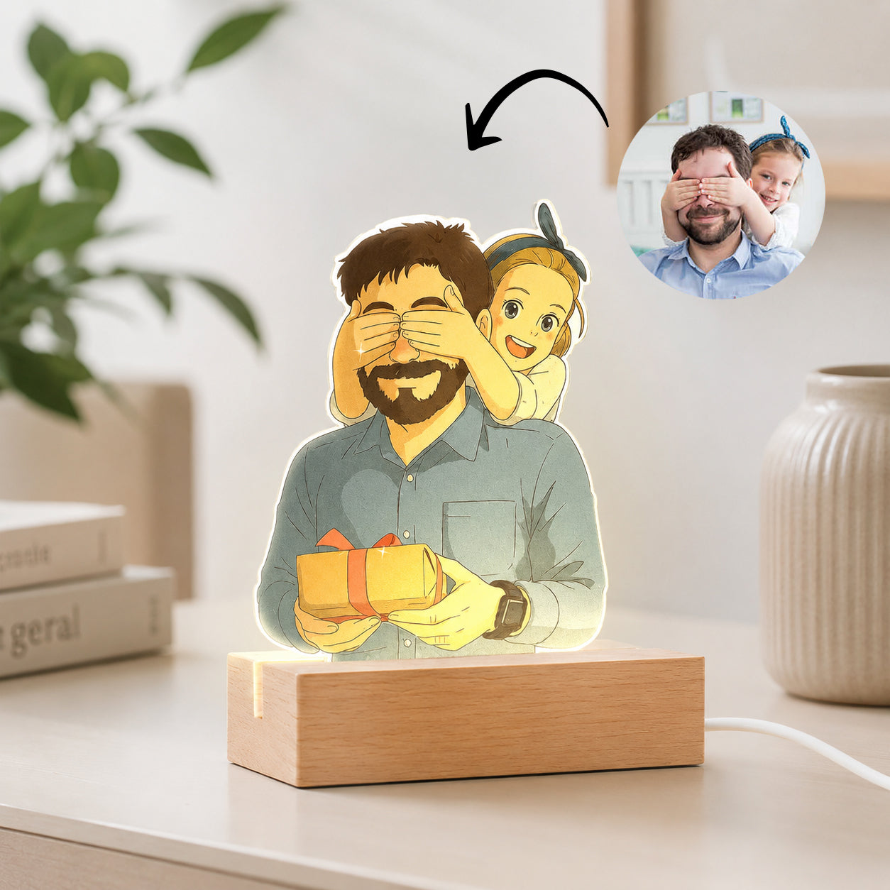 Ghibli-style lamp with wooden base for Dad
