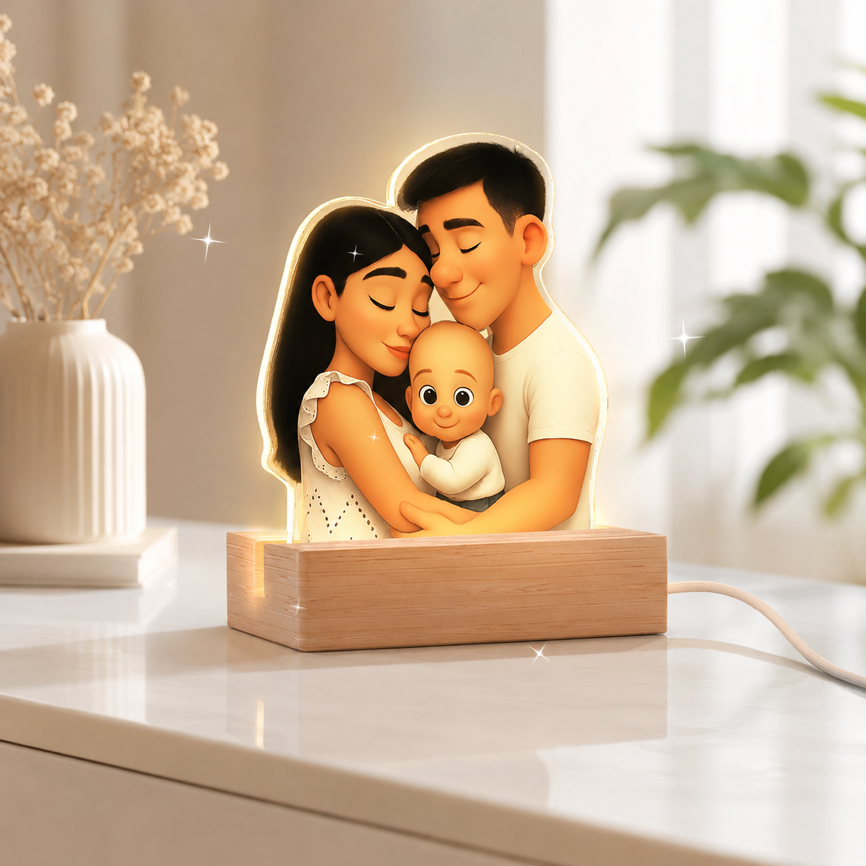 Cartoon Style Lamp with Wooden Base FOR DAD