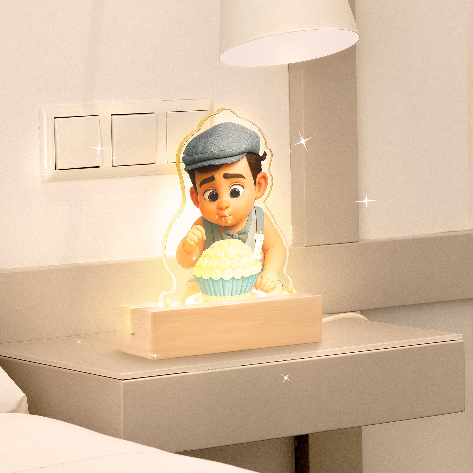 Lámpara Estilo Disney con base de madera PARA CUMPLEAÑOS