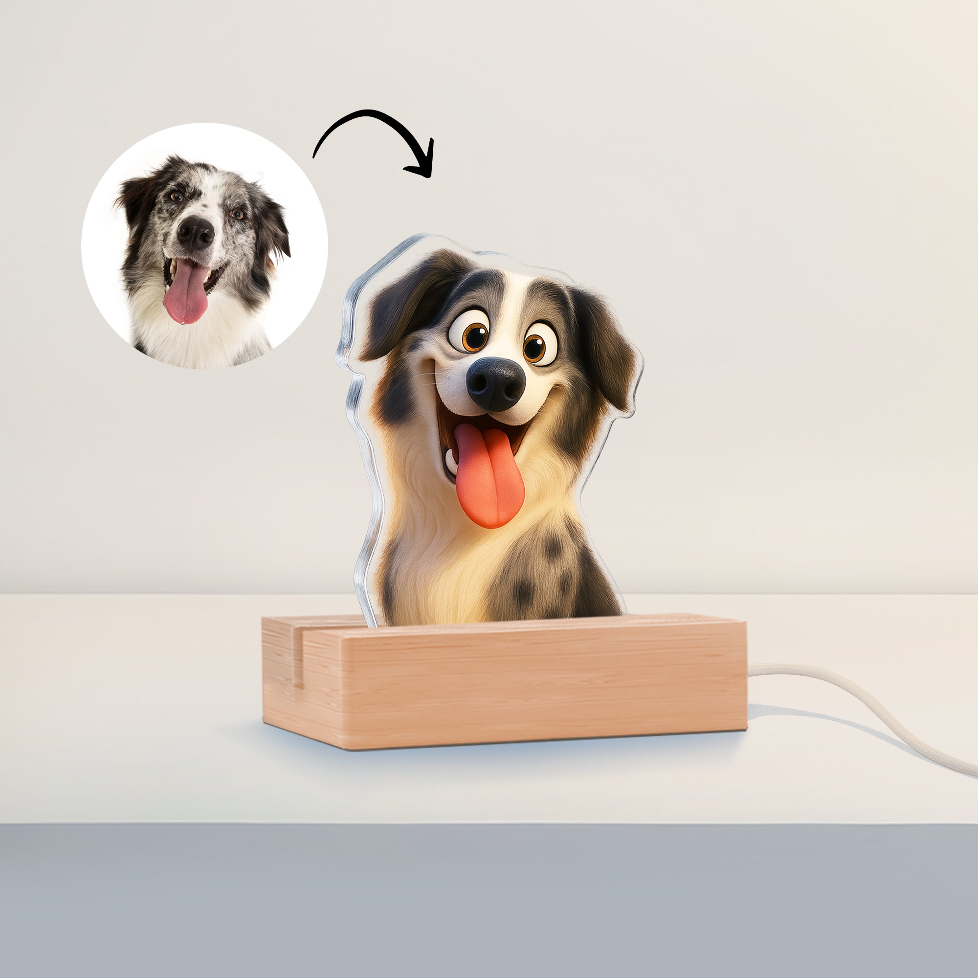 Lámpara Estilo Caricatura con base de madera PARA MASCOTAS