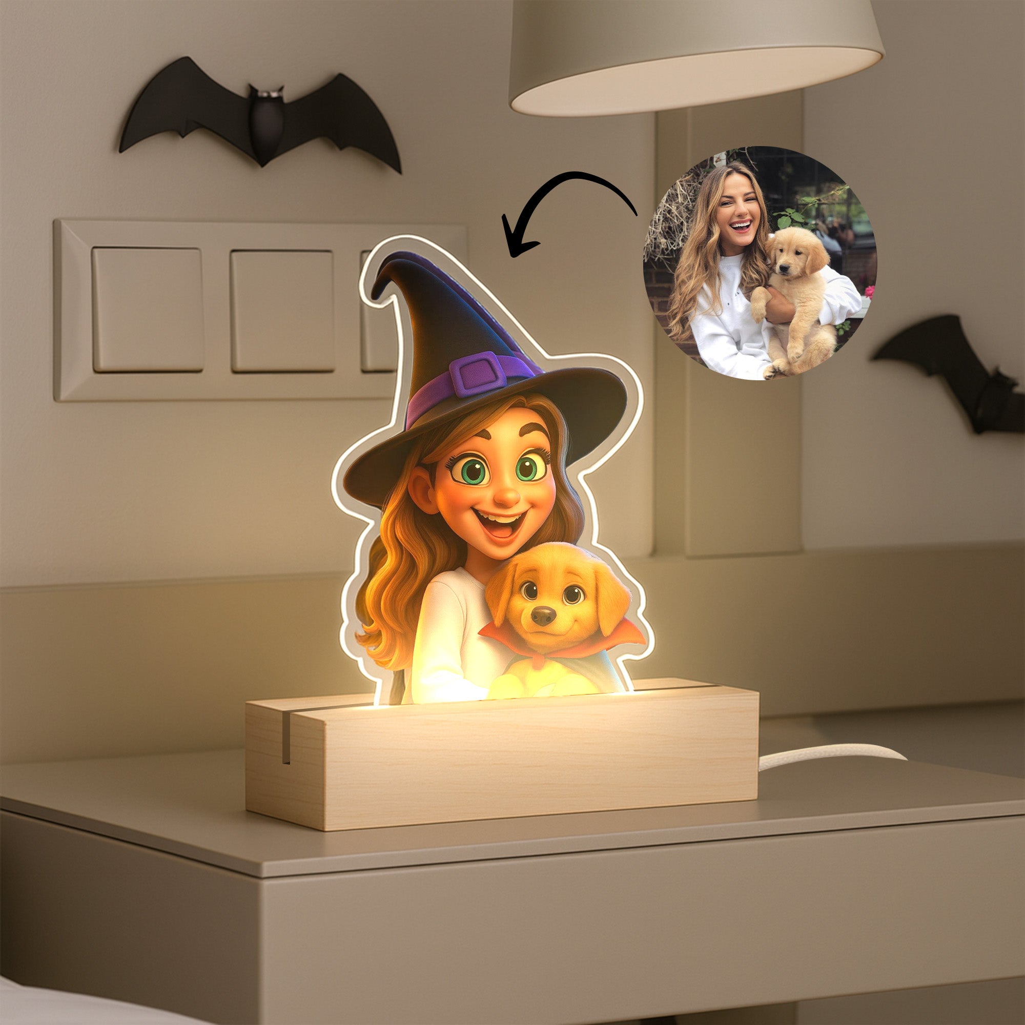 Lámpara estilo CARICATURA con base de madera HALLOWEEN