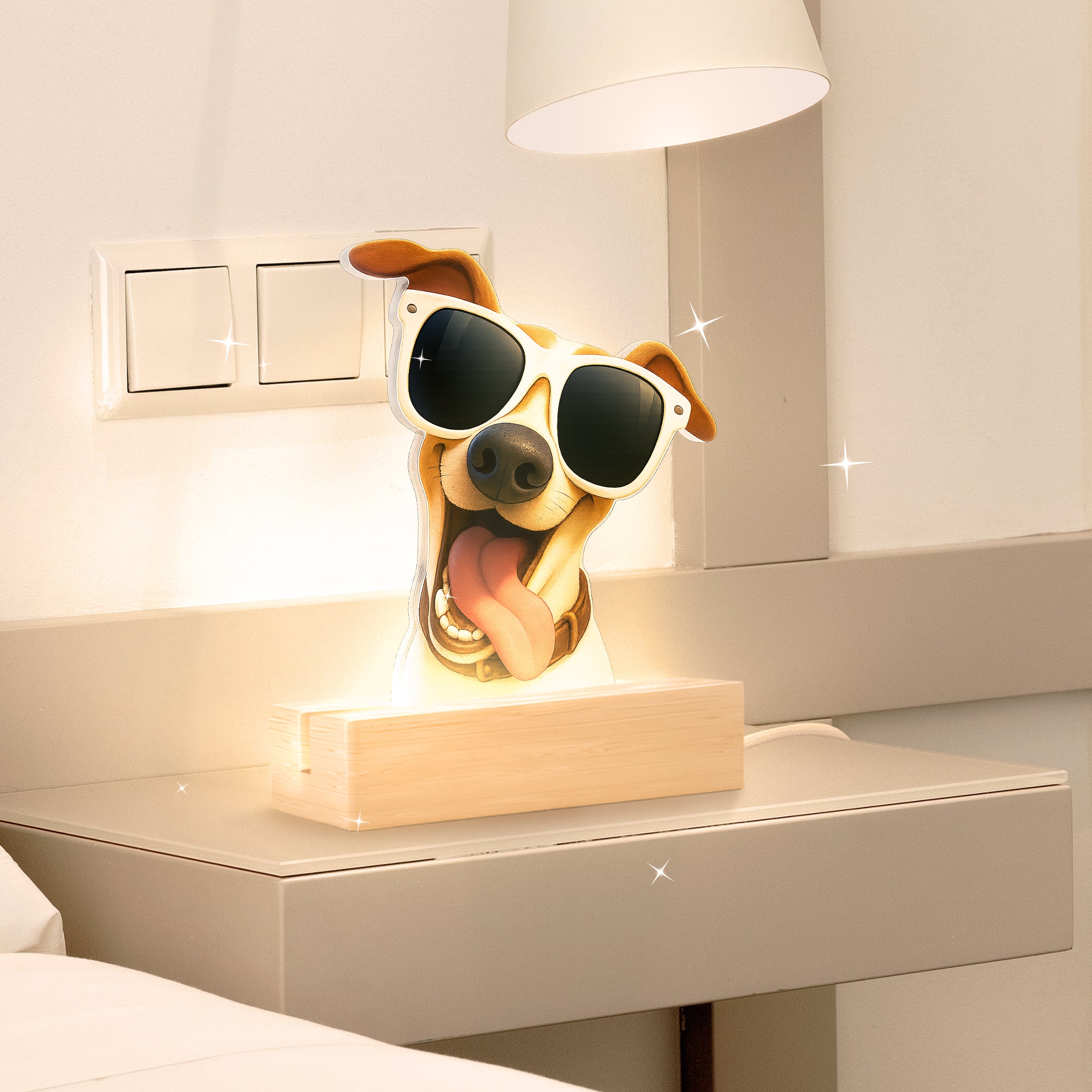 Lámpara Estilo Caricatura con base de madera PARA MASCOTAS
