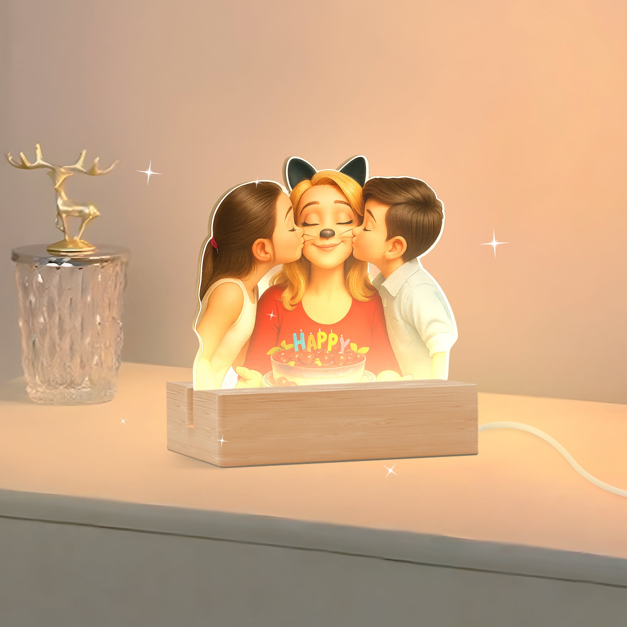 Lámpara Estilo Disney con base de madera PARA CUMPLEAÑOS