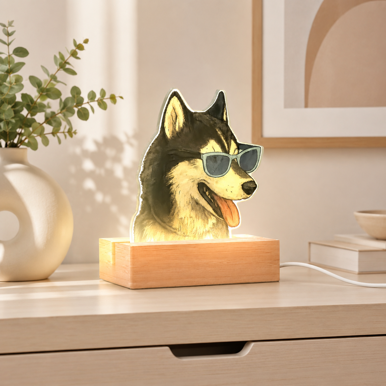Lámpara Estilo Ghibli con base de madera PARA MASCOTAS