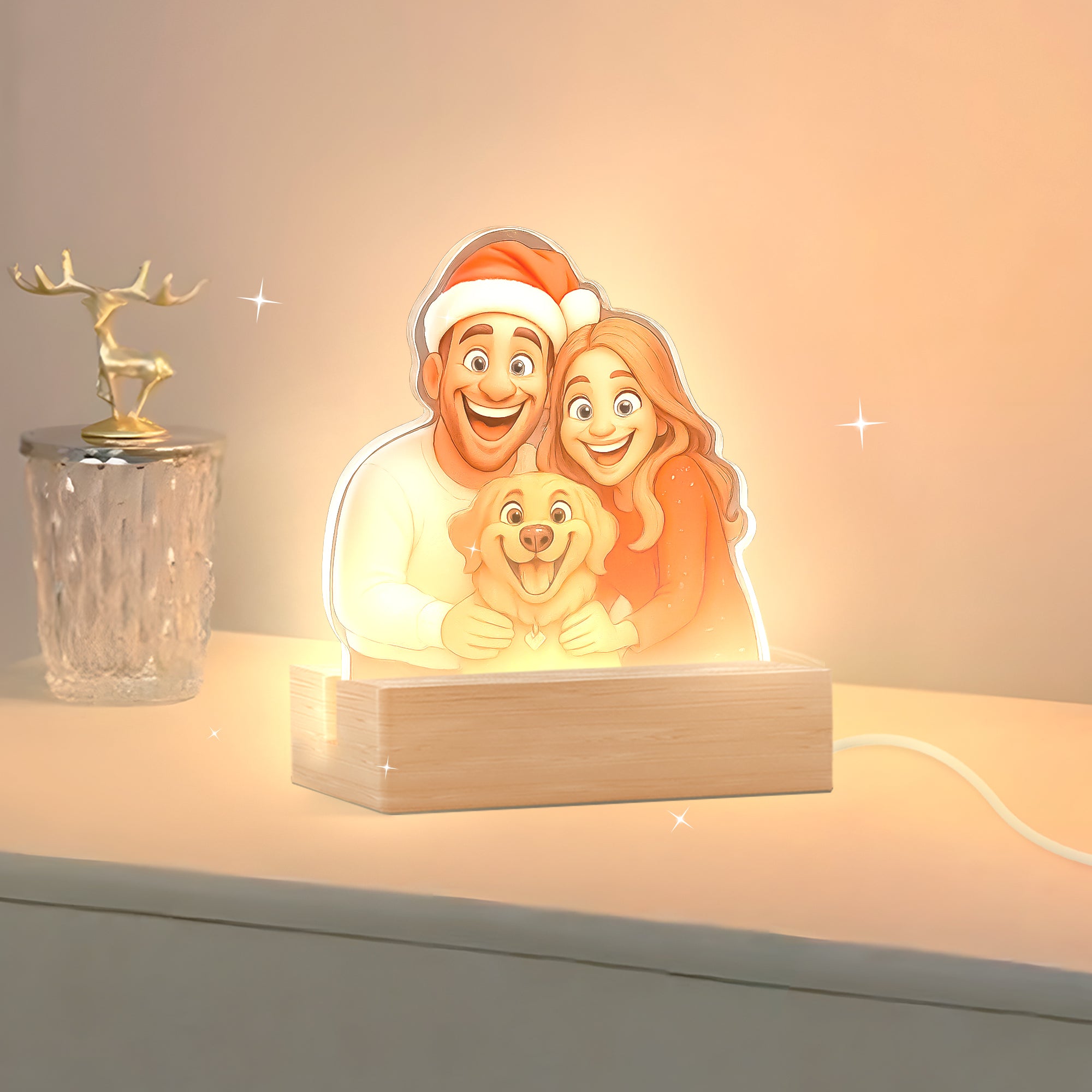 LAMPADA IN STILE CARTONI ANIMATI CON BASE IN LEGNO PER NATALE