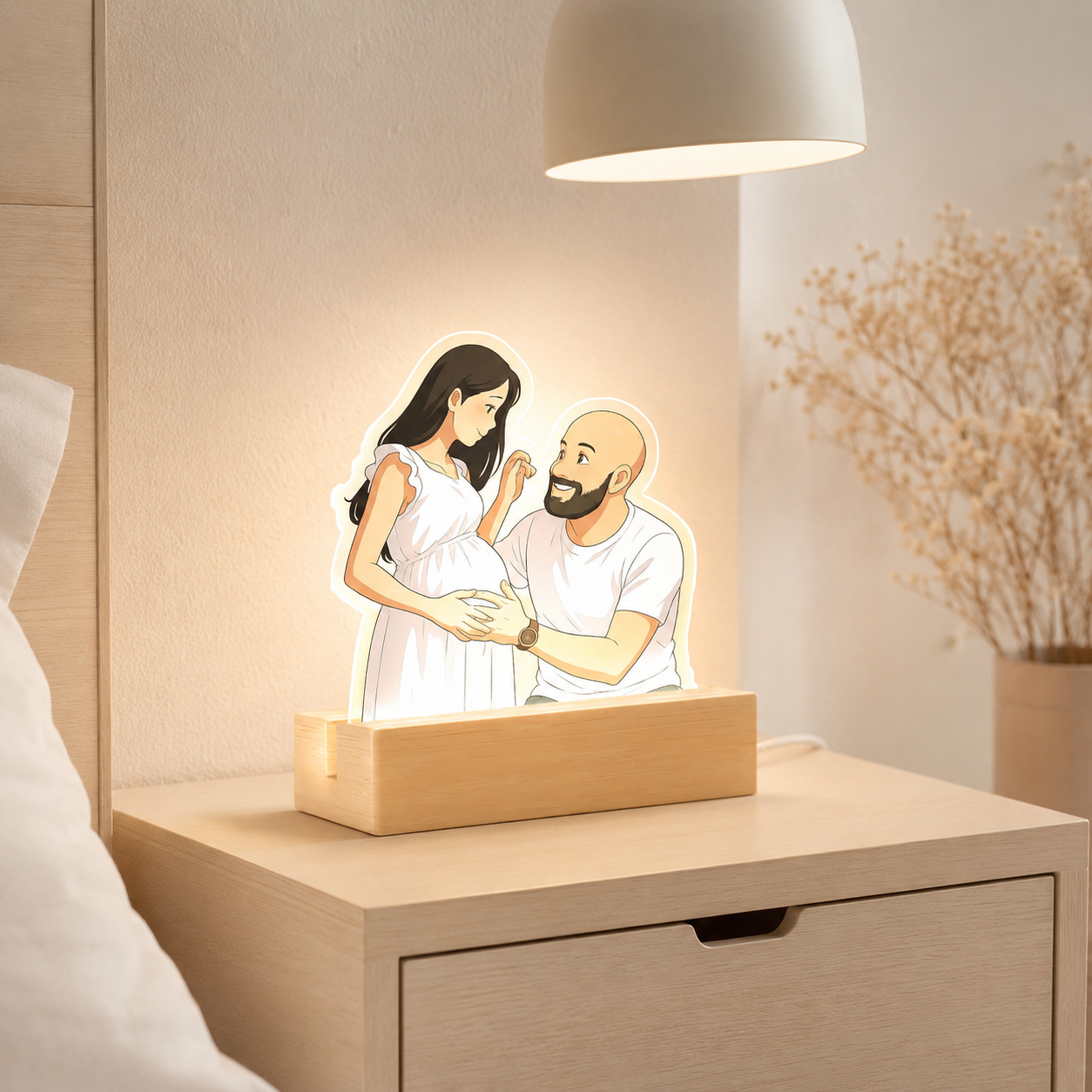 Ghibli-style lamp with wooden base for Dad