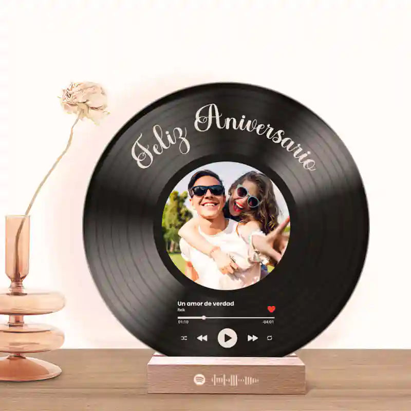 Tu disco de vinilo con tu foto y QR SPOTIFY para Aniversario
