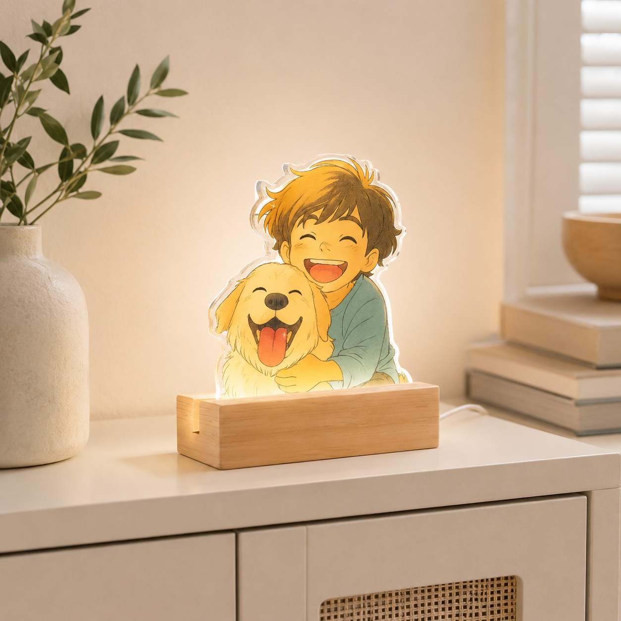 Lámpara Estilo Ghibli con base de madera PARA MASCOTAS