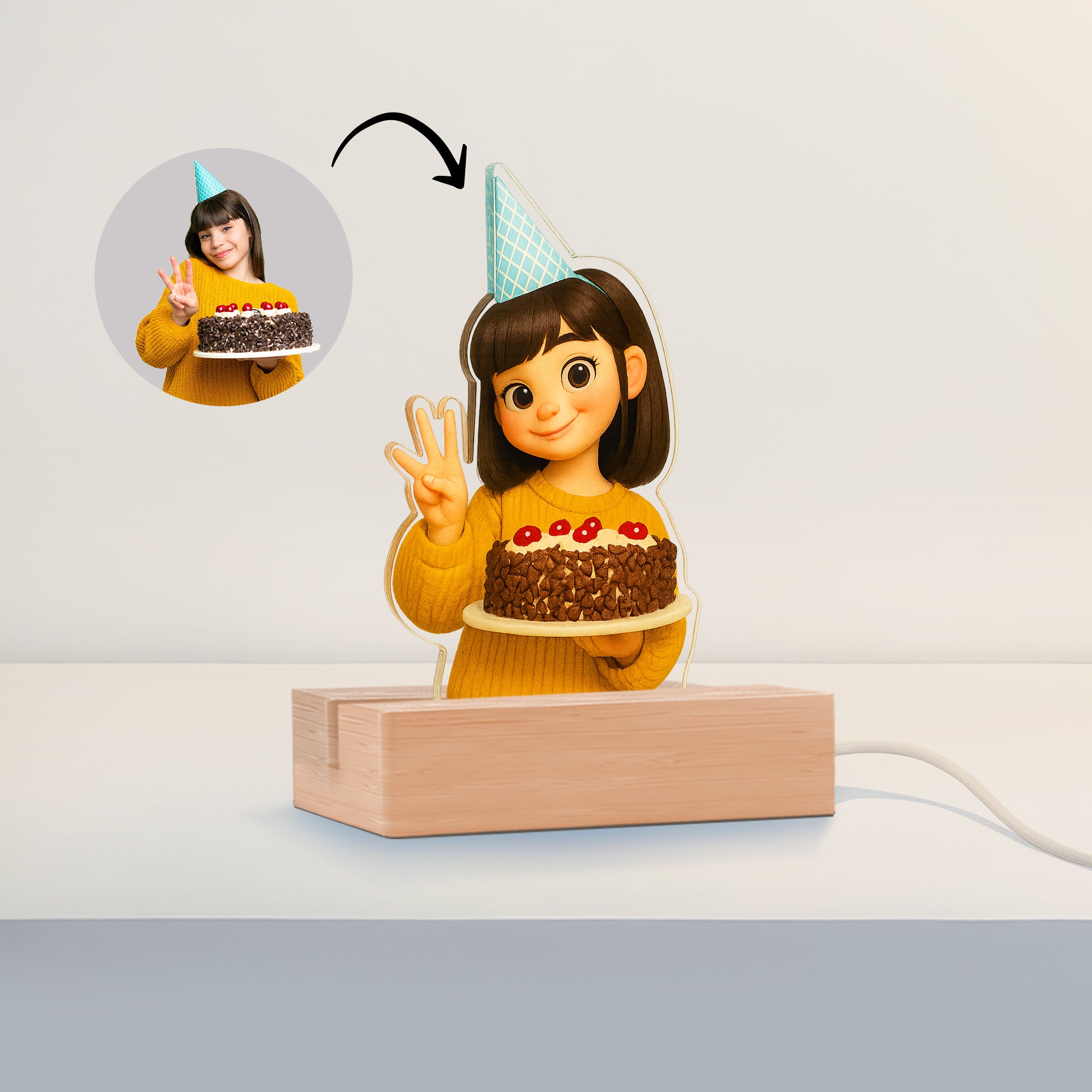 Lámpara Estilo Disney con base de madera PARA CUMPLEAÑOS