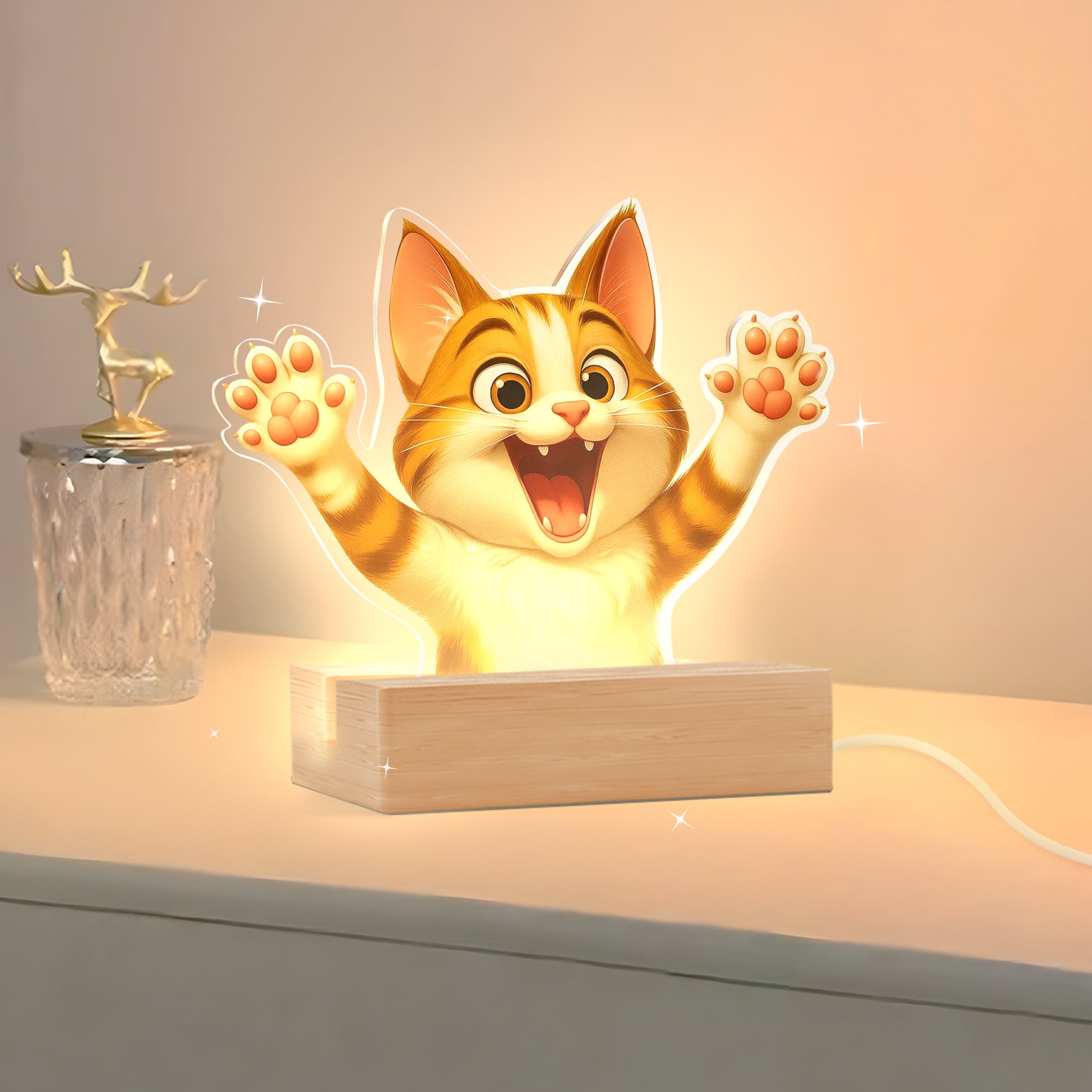 Lámpara Estilo Caricatura con base de madera PARA MASCOTAS