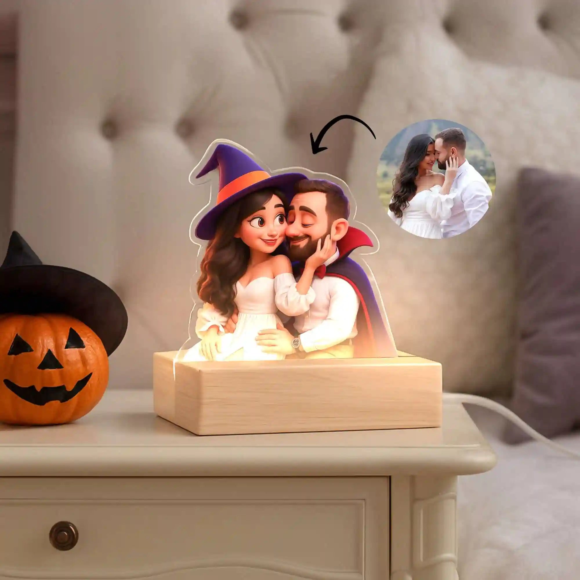 LAMPE DE STYLE CARTOON AVEC UNE BASE EN BOIS HALLOWEEN
