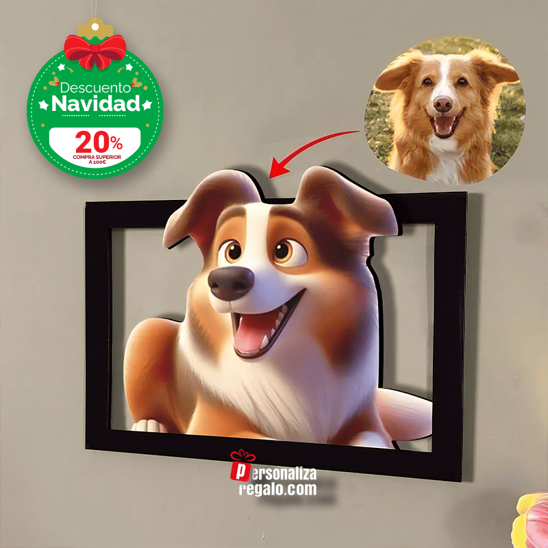 Metacrilato con foto personalizada de tu mascota en estilo de dibujos animados