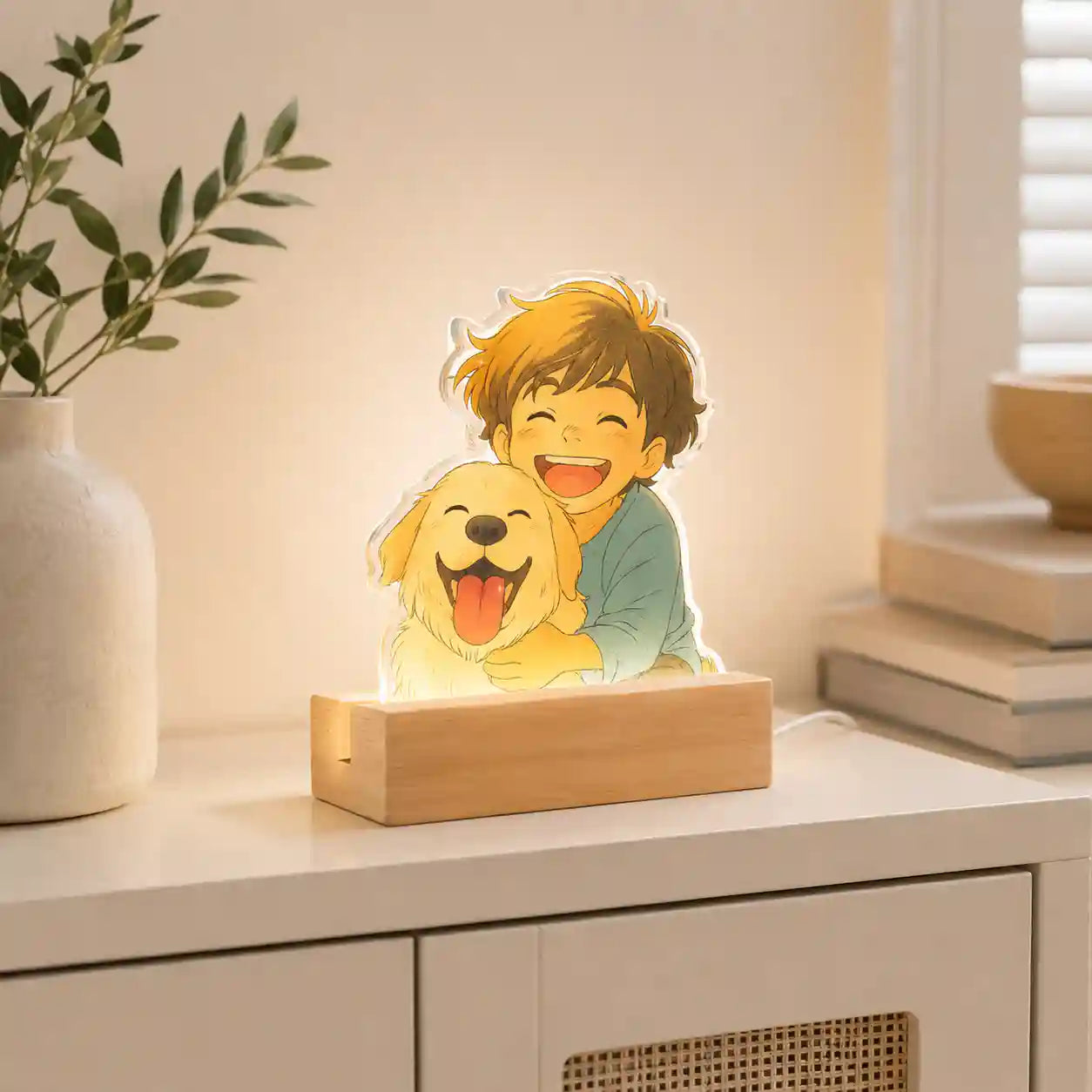 Lampe de style Ghibli avec base en bois POUR ANIMAUX
