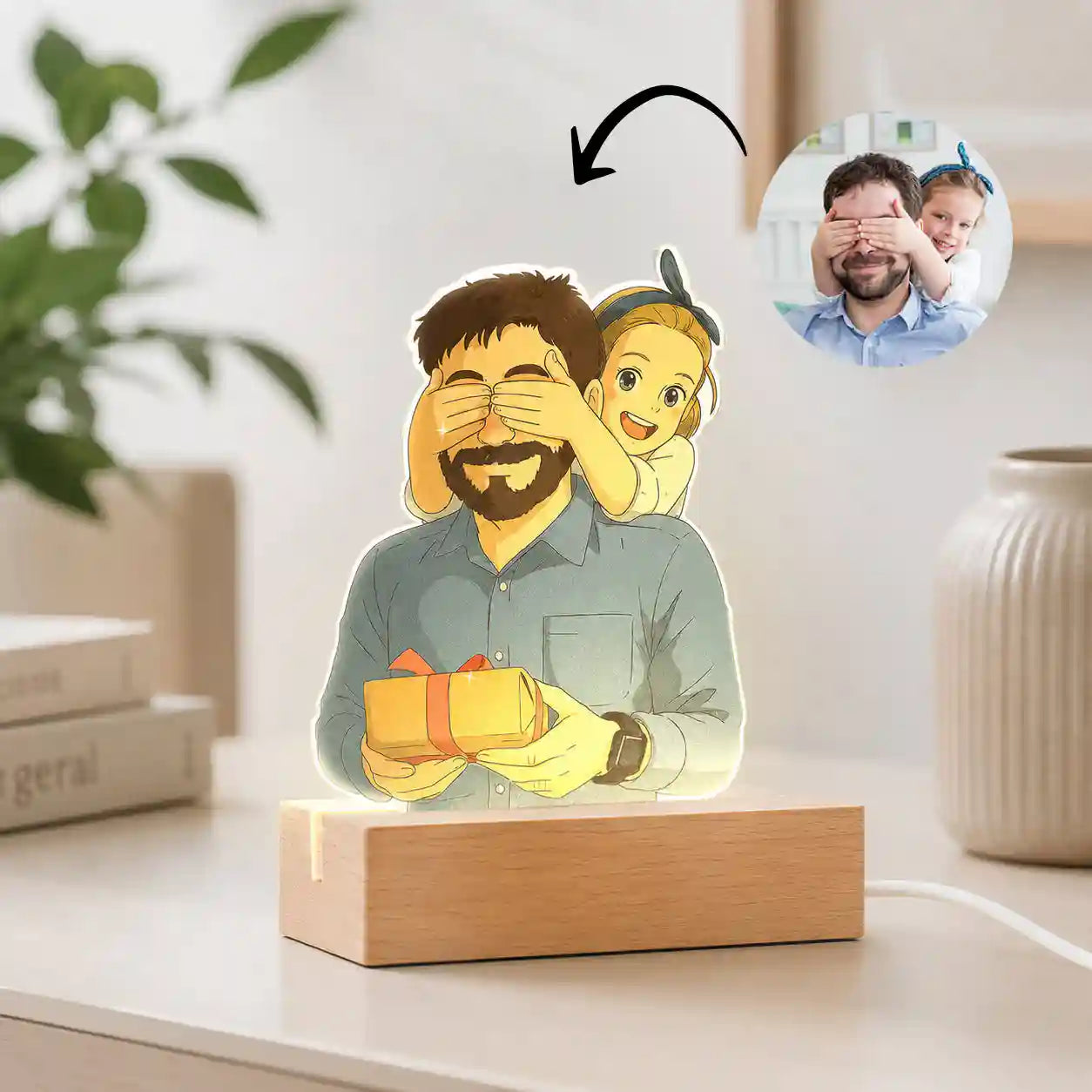 Lámpara estilo GHIBLI con base de madera para Papá