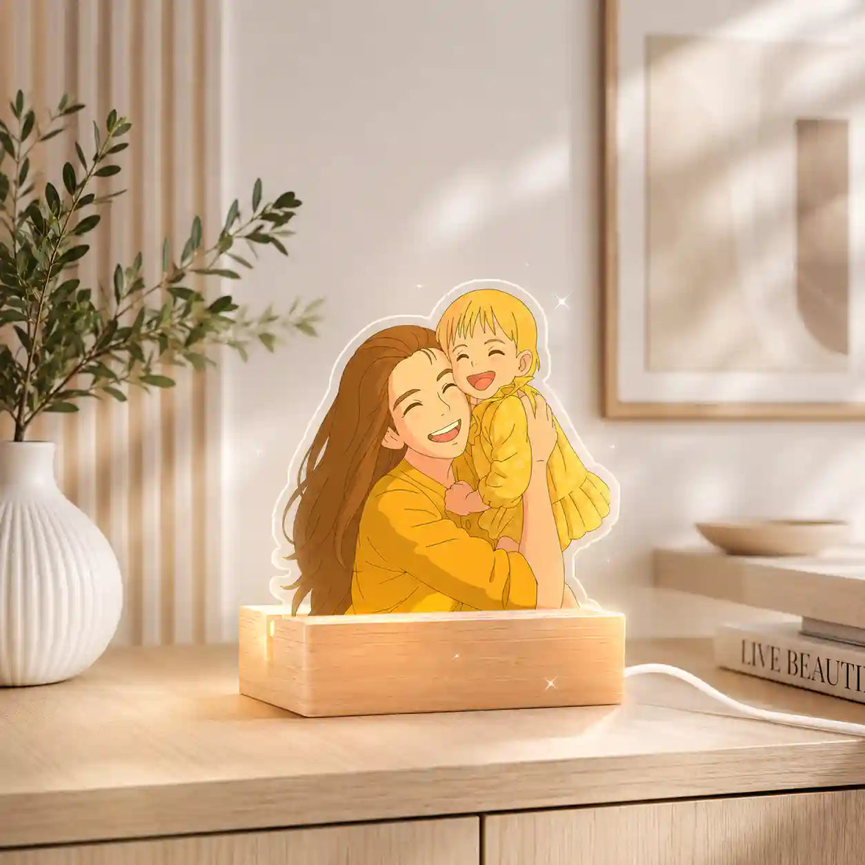 Lámpara estilo GHIBLI con base de madera para Mamá