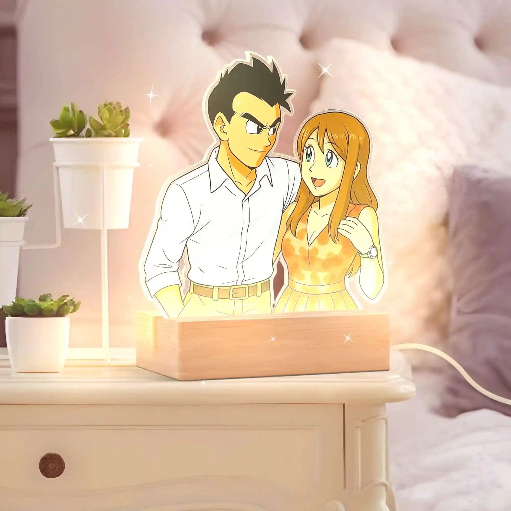 Lampe style DRAGONBALL avec base en bois