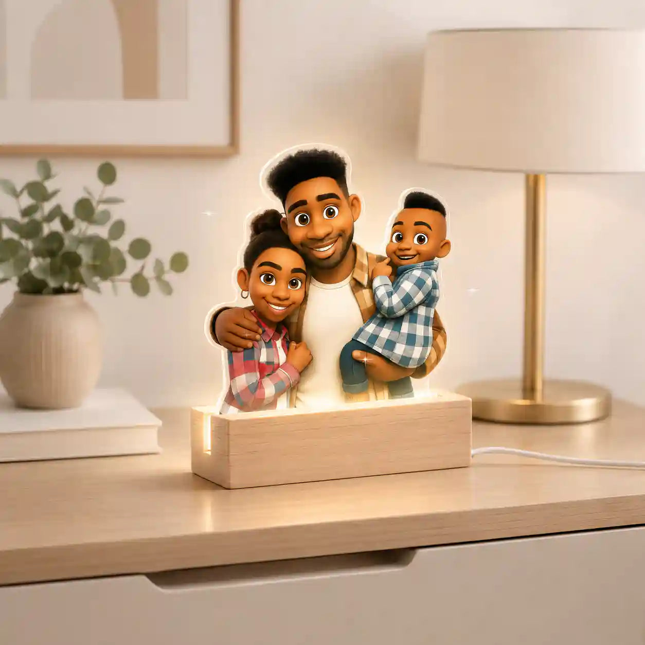 Lámpara Estilo CARICATURA con base de madera PARA PAPÁ