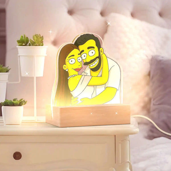 Lámpara estilo LOS SIMPSON con base de madera