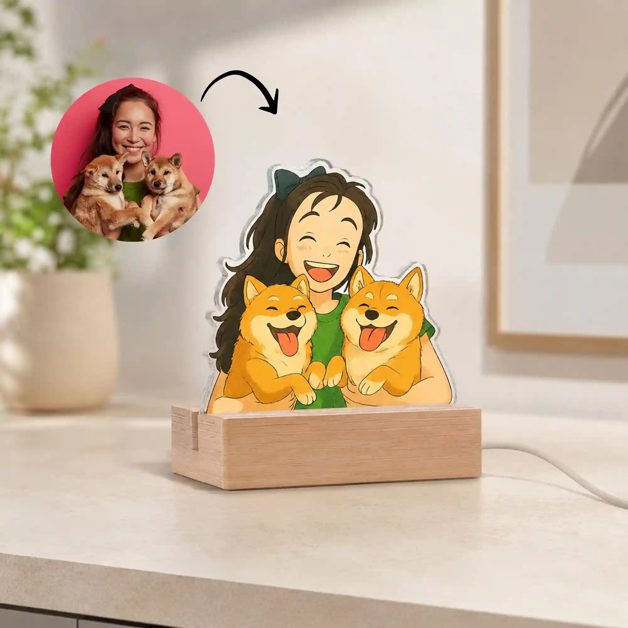 Lámpara Estilo Ghibli con base de madera PARA MASCOTAS