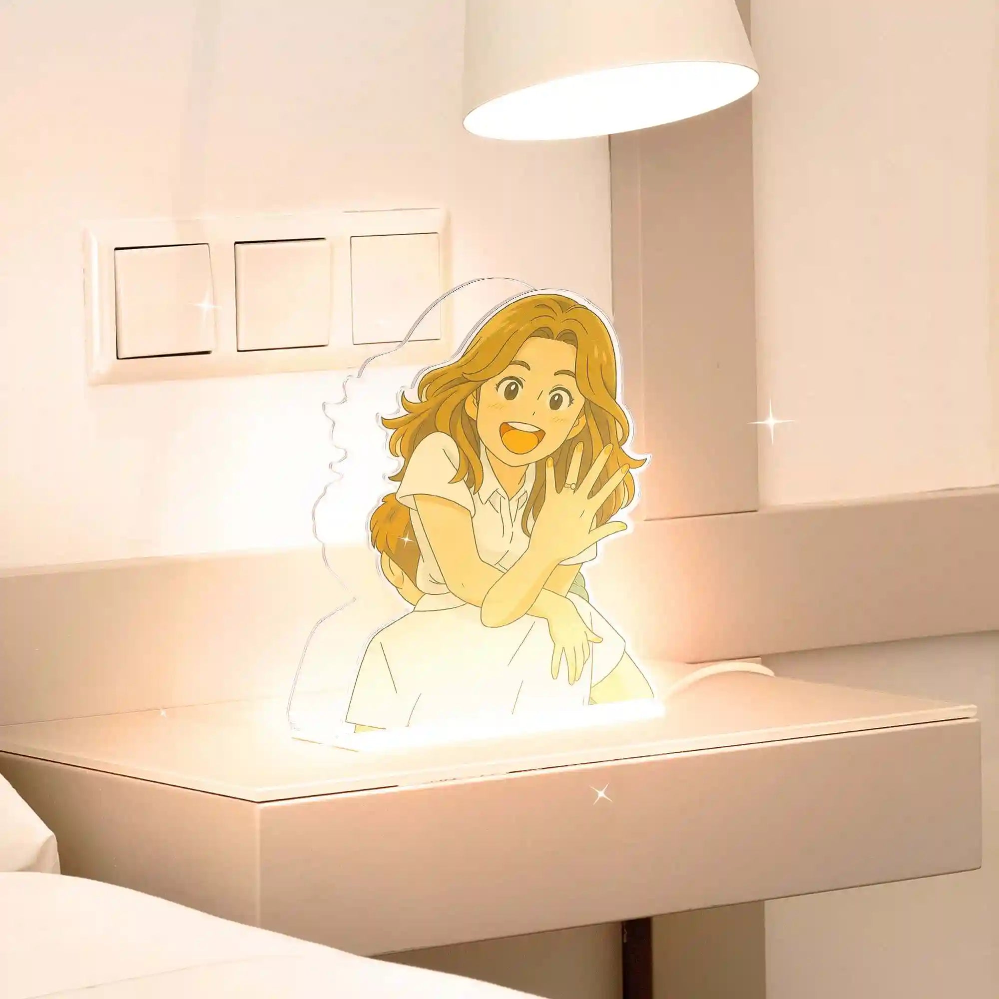 Lámpara metacrilato personalizada efecto 3D estilo Ghibli para Aniversario