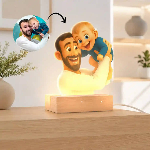 Lámpara Estilo CARICATURA con base de madera PARA PAPÁ