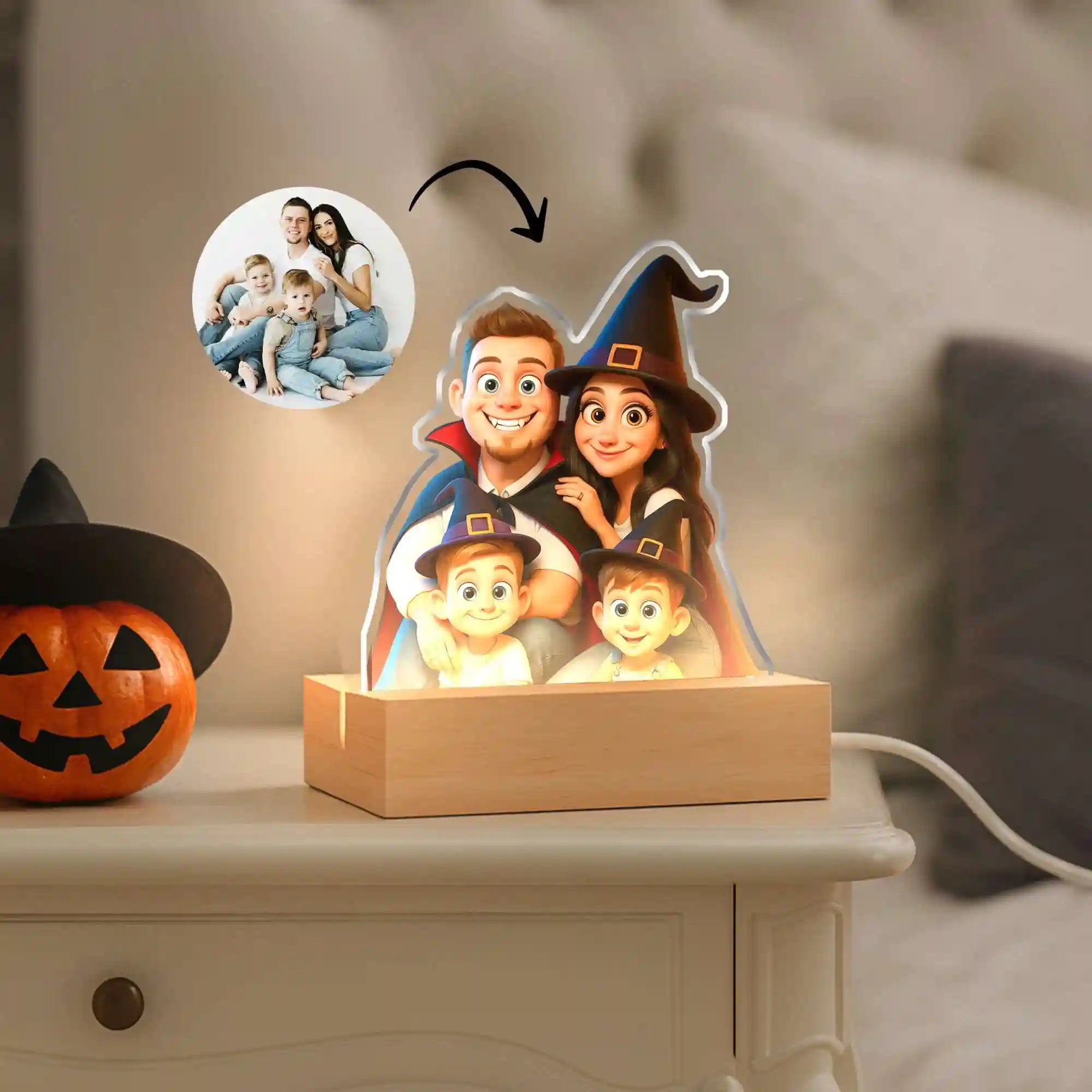 LAMPE DE STYLE CARTOON AVEC UNE BASE EN BOIS HALLOWEEN