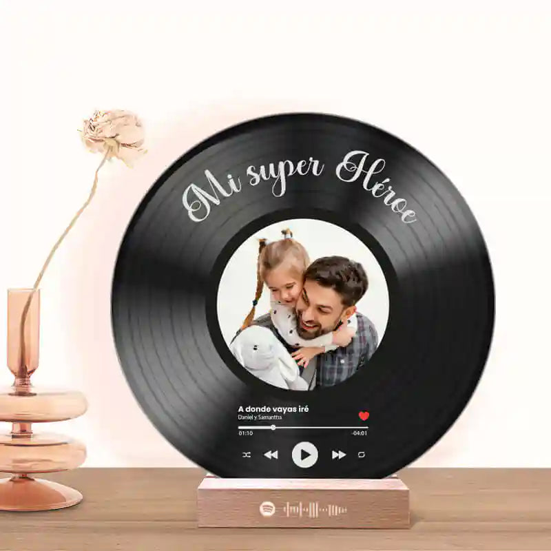 Tu disco de vinilo con tu foto y QR SPOTIFY para Papá